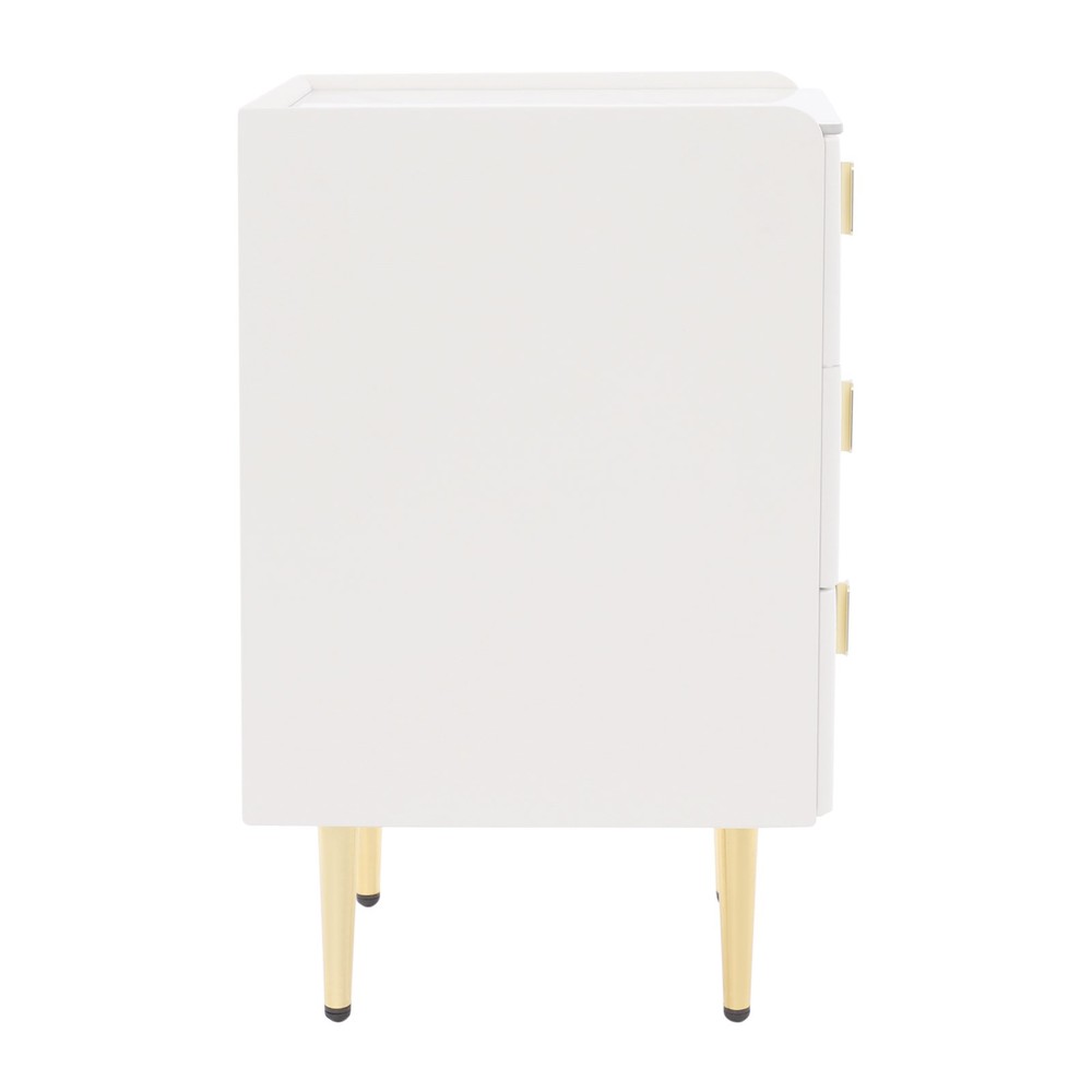 3 Drawer Narrow Side Table - Leather & Wood, Titanium-plated, Rectangular Modern