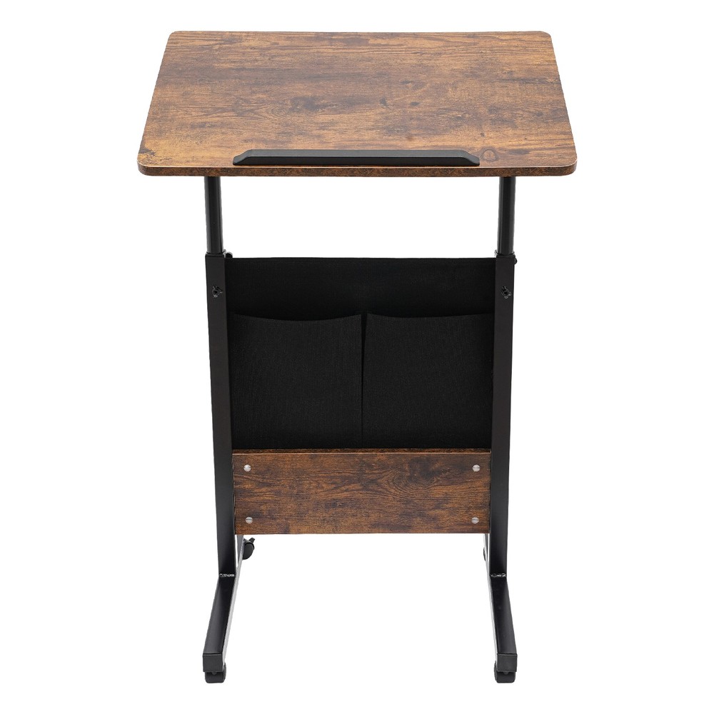 Rolling Laptop Desk Adjustable Height Computer Table Stand up Office w/ Storage