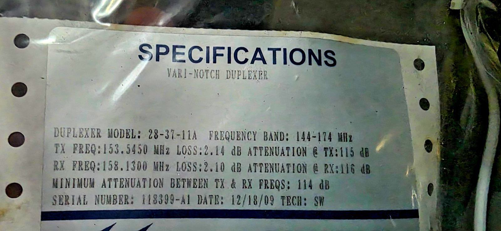 TX RX Sytems Vari-Notch Duplexer 28-37-11A 144-174MHz