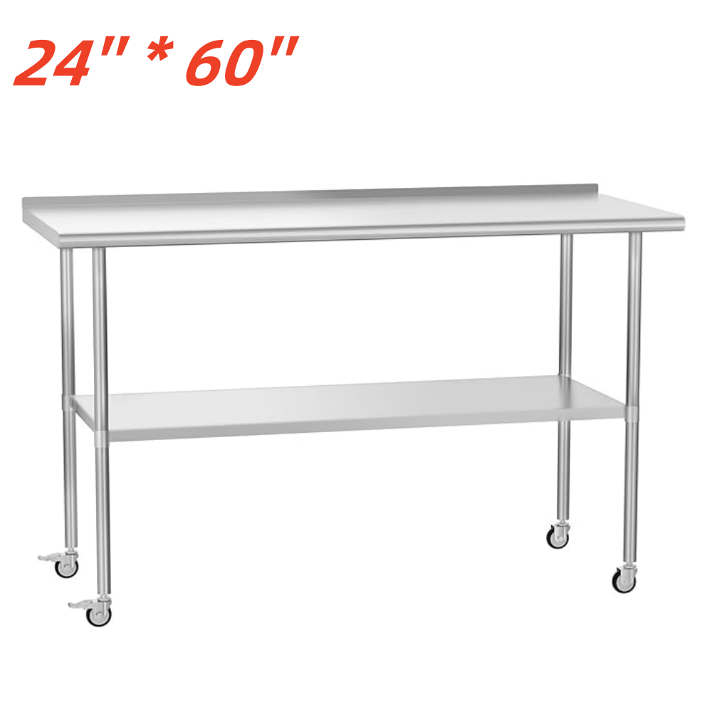 Stainless Steel Kitchen Restaurant Work Prep Table w/ Backsplash & Casters NSF