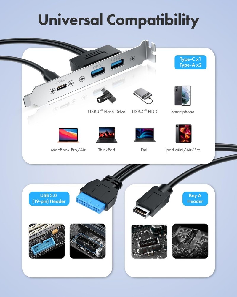 GRAUGEAR 20Gbps USB3.2 Gen2x2 USB-C Front Panel Adapter, Motherboard Silver