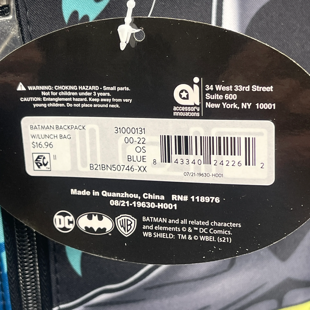 ACCESSORY INNOVATIONS Batman Backpack & Lunch Bag Blue (New)