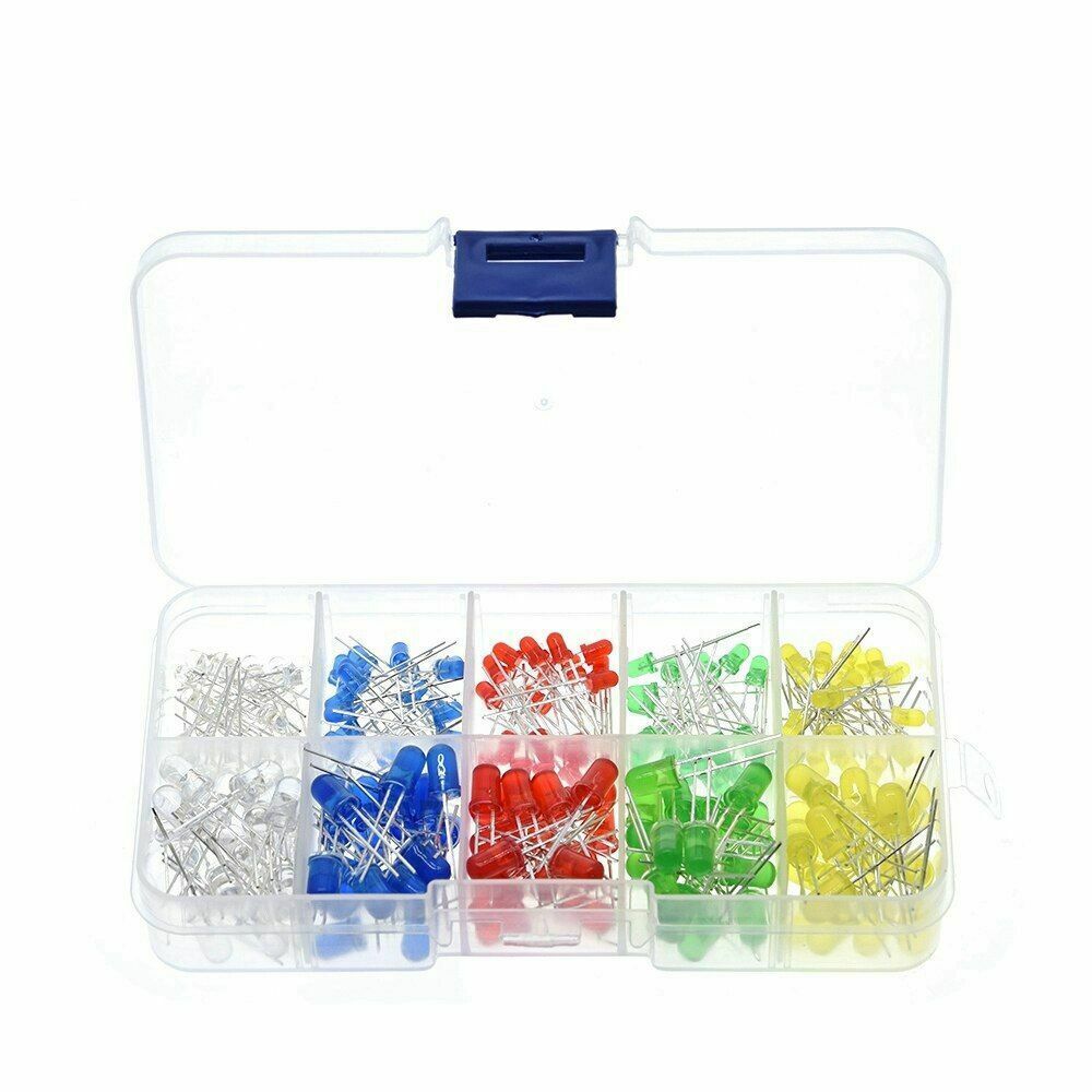 200Pcs 3mm 5mm LED Light White Yellow Red Blue Green Assortment Diodes Kit Box