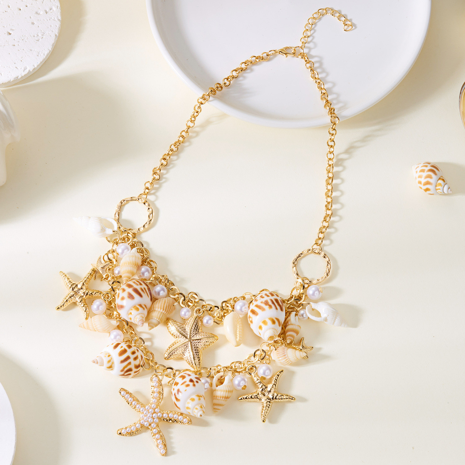 Bohemia Necklace With Multiple Seashells Starfishes And Beachy Holiday Style