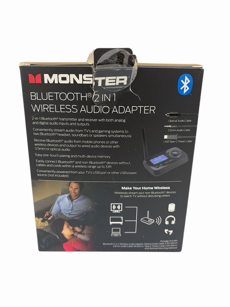 Monster Bluetooth 2 In 1 Wireless Audio Adapter - Black New in Box