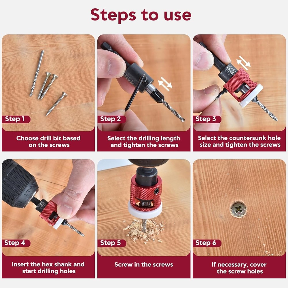 Countersink Drill Bit Set 7 PCS HSS Tapered Bits for Woodworking Projects