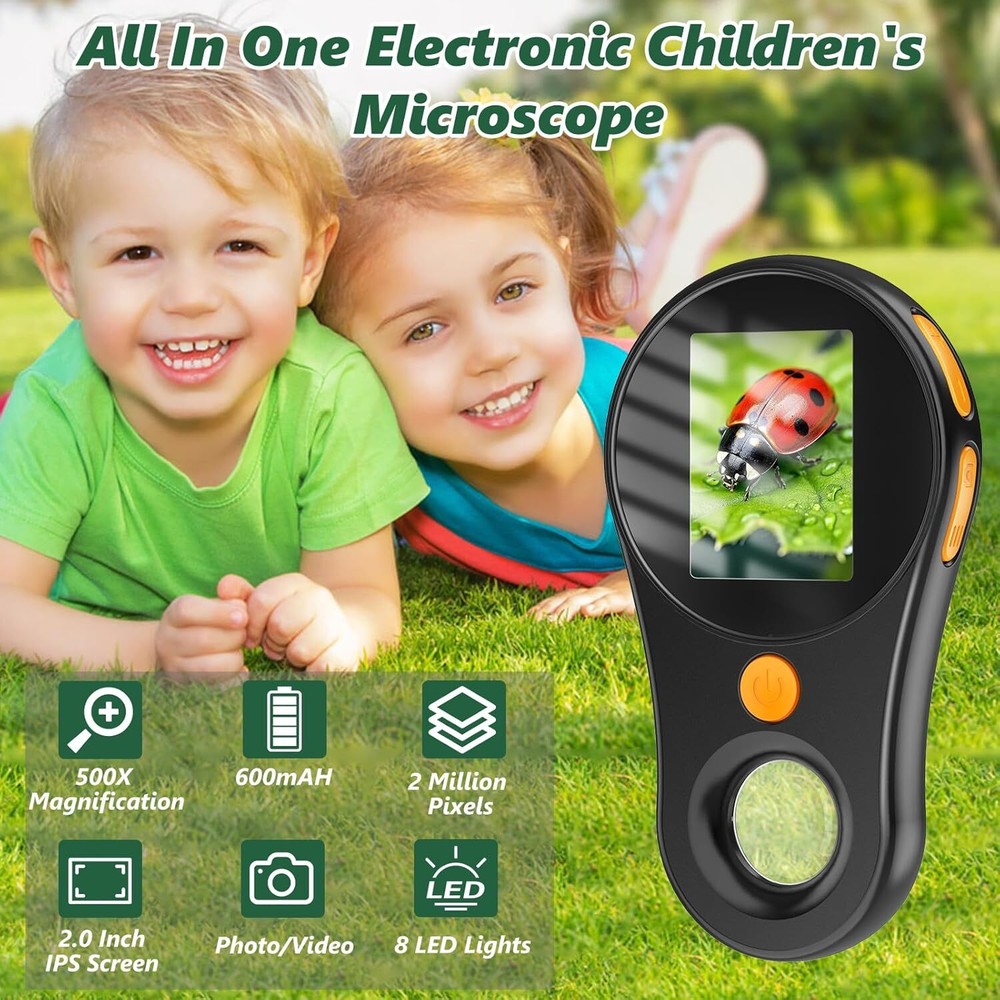 Portable Microscope with 8 LEDs 500x Mini Microscope with Optical Magnifier Gift