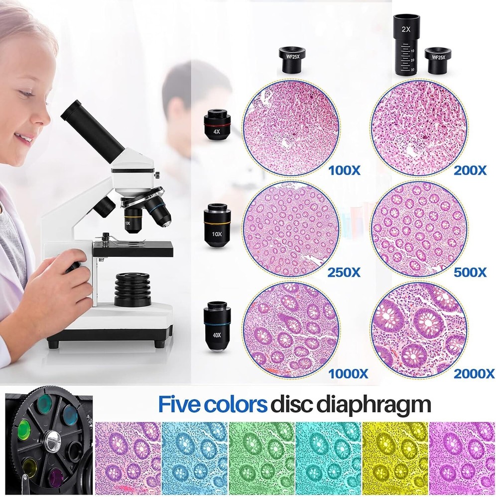 Microscope for Adults Kids, 100X-2000X BEBANG Compound Microscope *Open Box