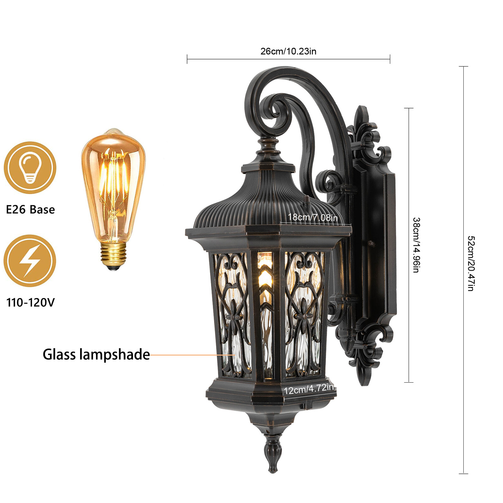 1* Dusk to Dawn Outdoor Wall Sconce Porch Light Exterior Wall Light Fixture