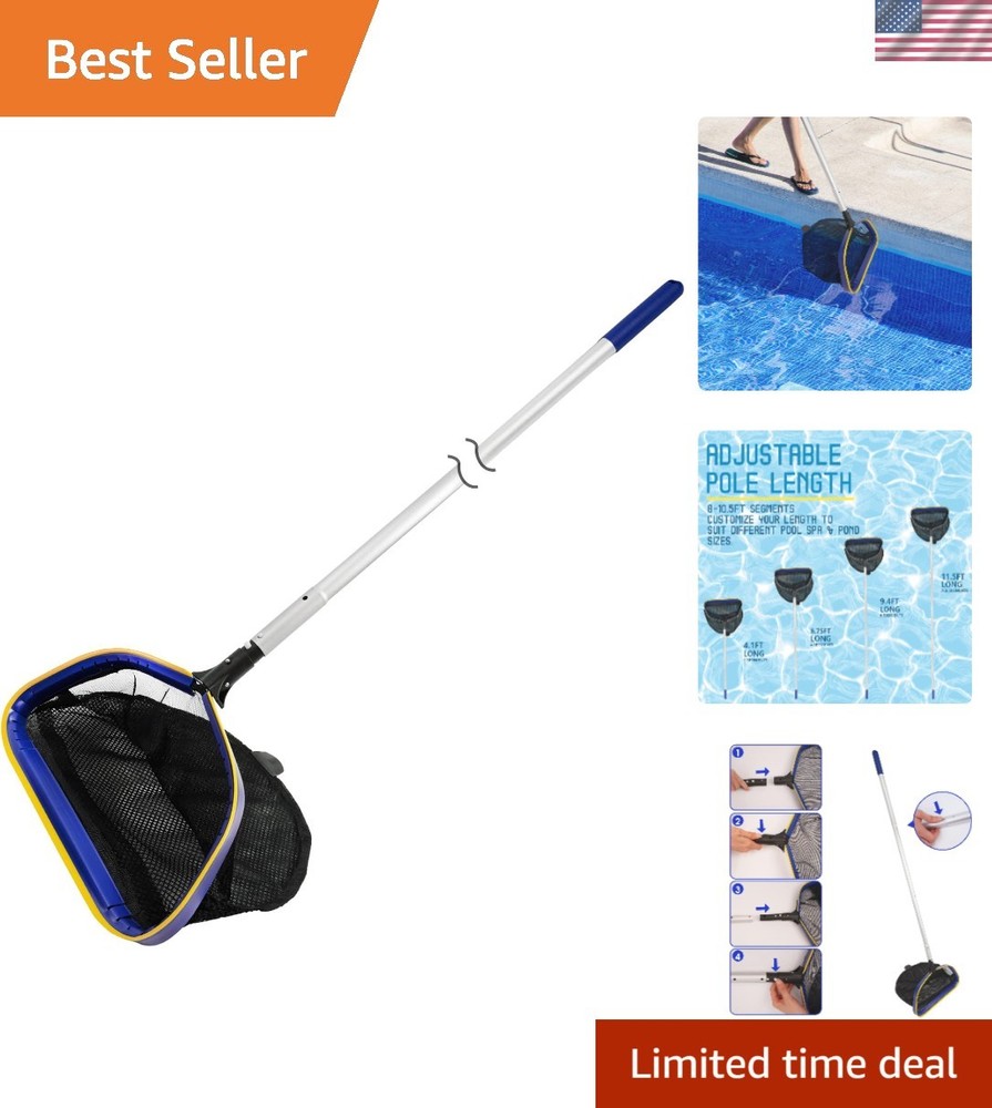 Lightweight Adjustable Pool Rake Net with 10ft Pole for Easy Debris Removal