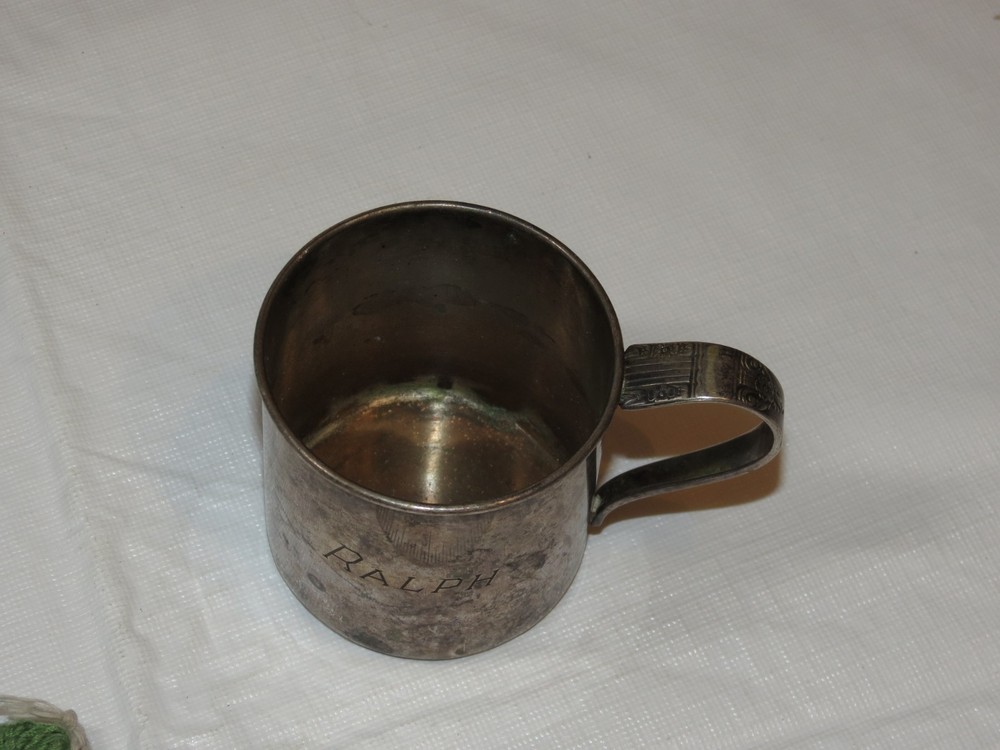 WMA Rogers Harmony baby cup mug RALPH silver spoon handle vintage RARE engraved
