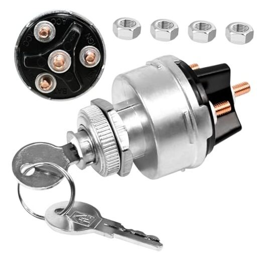 1 Set Wires Ignition Switch， with Key 4 Position Universal Silver Metal