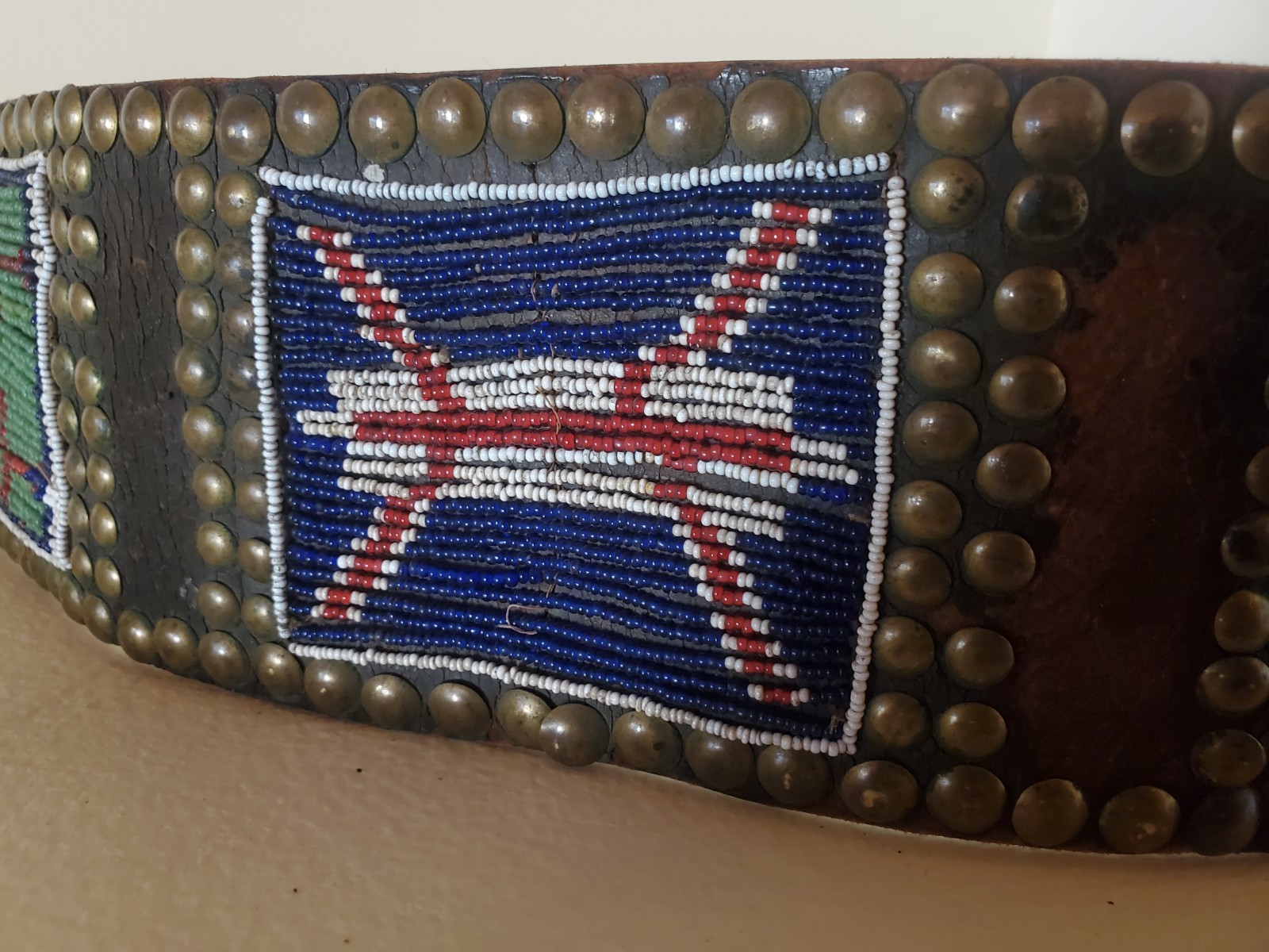 Antique OLD Native American Indian beaded warrior tacked belt Nez Perce 19th c.