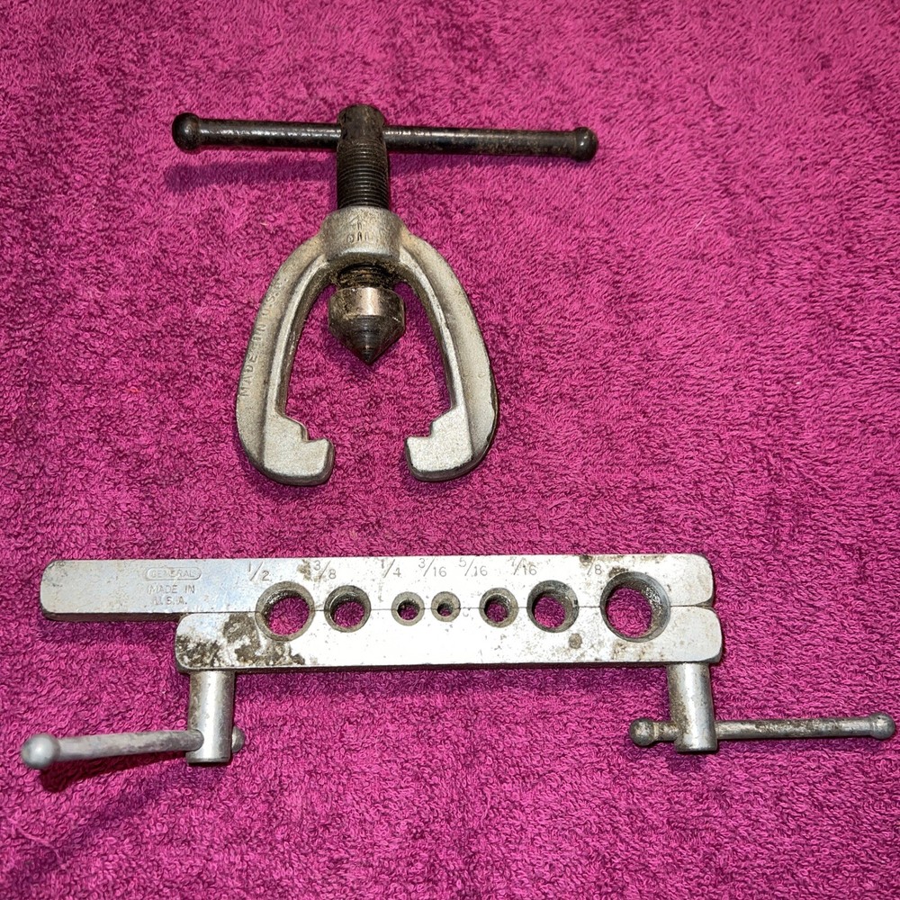VINTAGE General Pipe Flaring Tool Set with Gauge USA 2 PC Set *NICE*