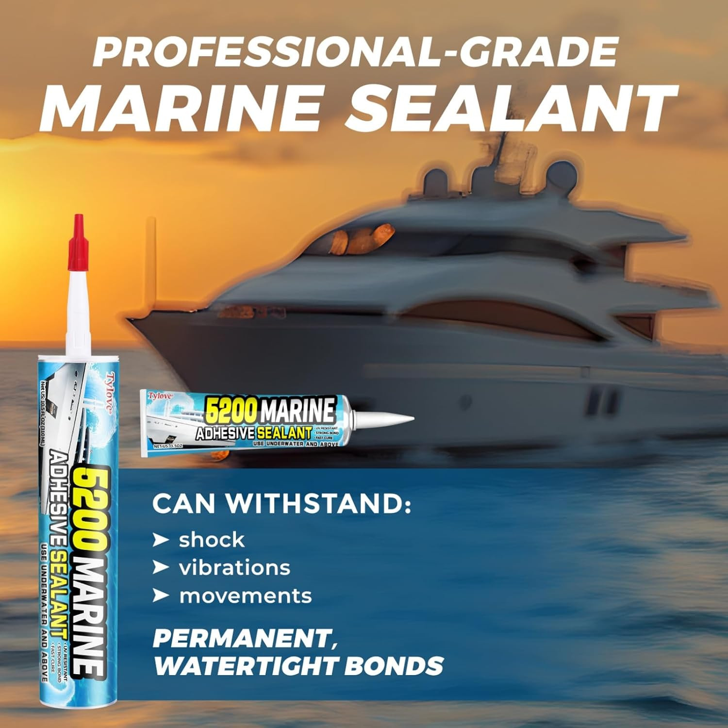[Black] 3Oz Marine Adhesive Sealant 5200 Fast Cure - Permanent, Watertight Bondi