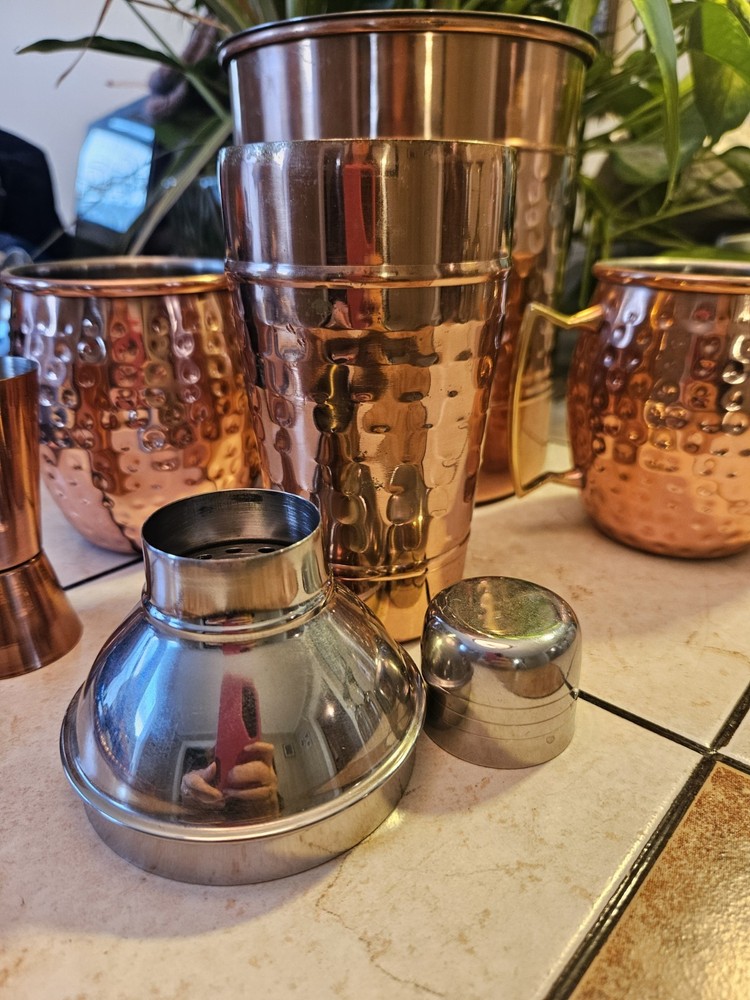 Hammered Copper Bar Tools Drink Mix Set