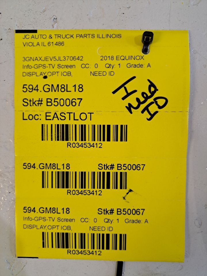 2016-2018 Chevy Camaro Display Screen 7" Opt IOB