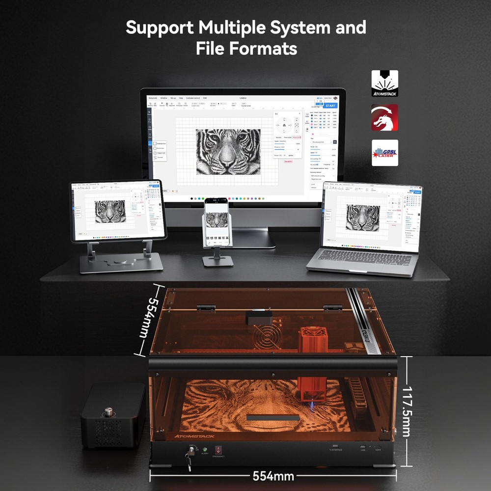 AtomStack A48 Ultra 210W Laser Engraver Engraving Cutting Machine with Enclosure