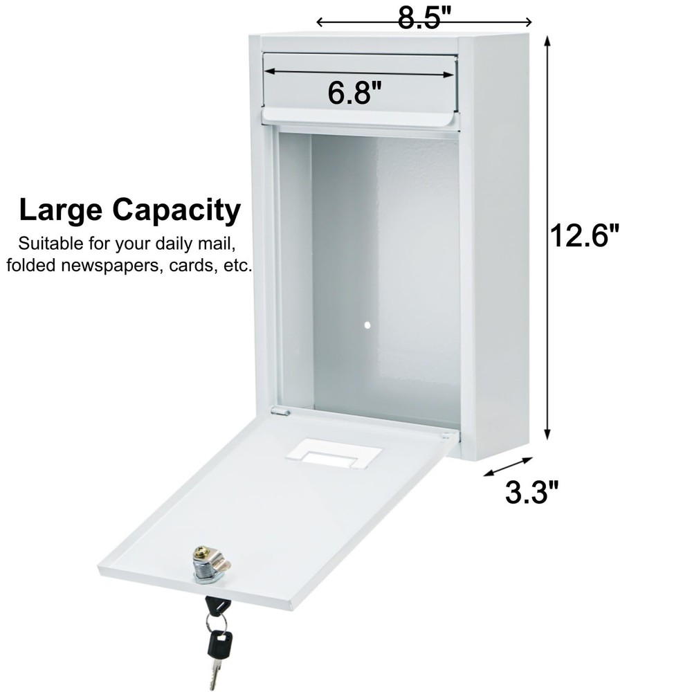 DEAYOU Locking Mailbox Wall Mounted, Drop Box with Key Lock, Weatherproof Secure
