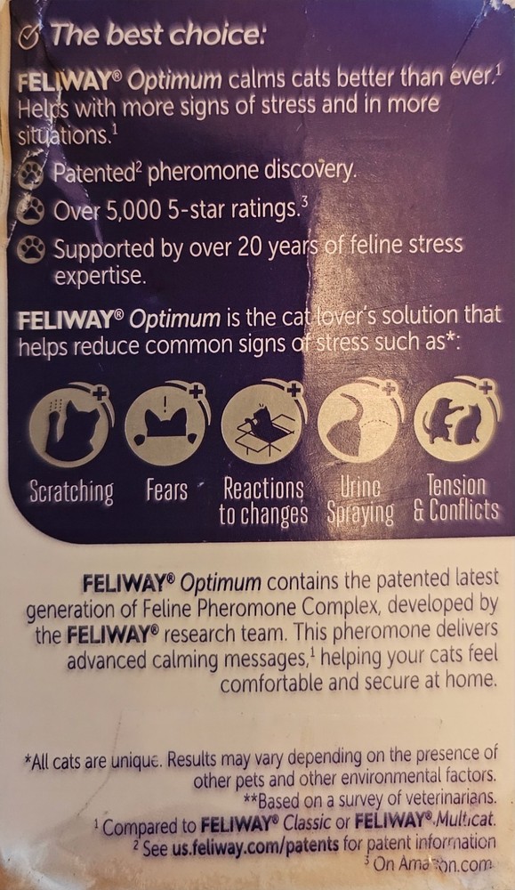Feliway Optimum Cat Calming Diffuser Refill 48ml | Reduces Scratching & Stress |