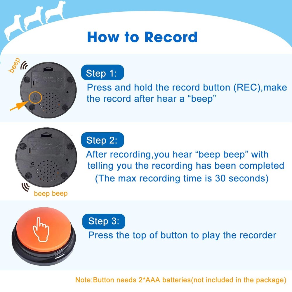 Voice Recording Button, Dog Buttons for Communication Pet Training Buzzer, 30...