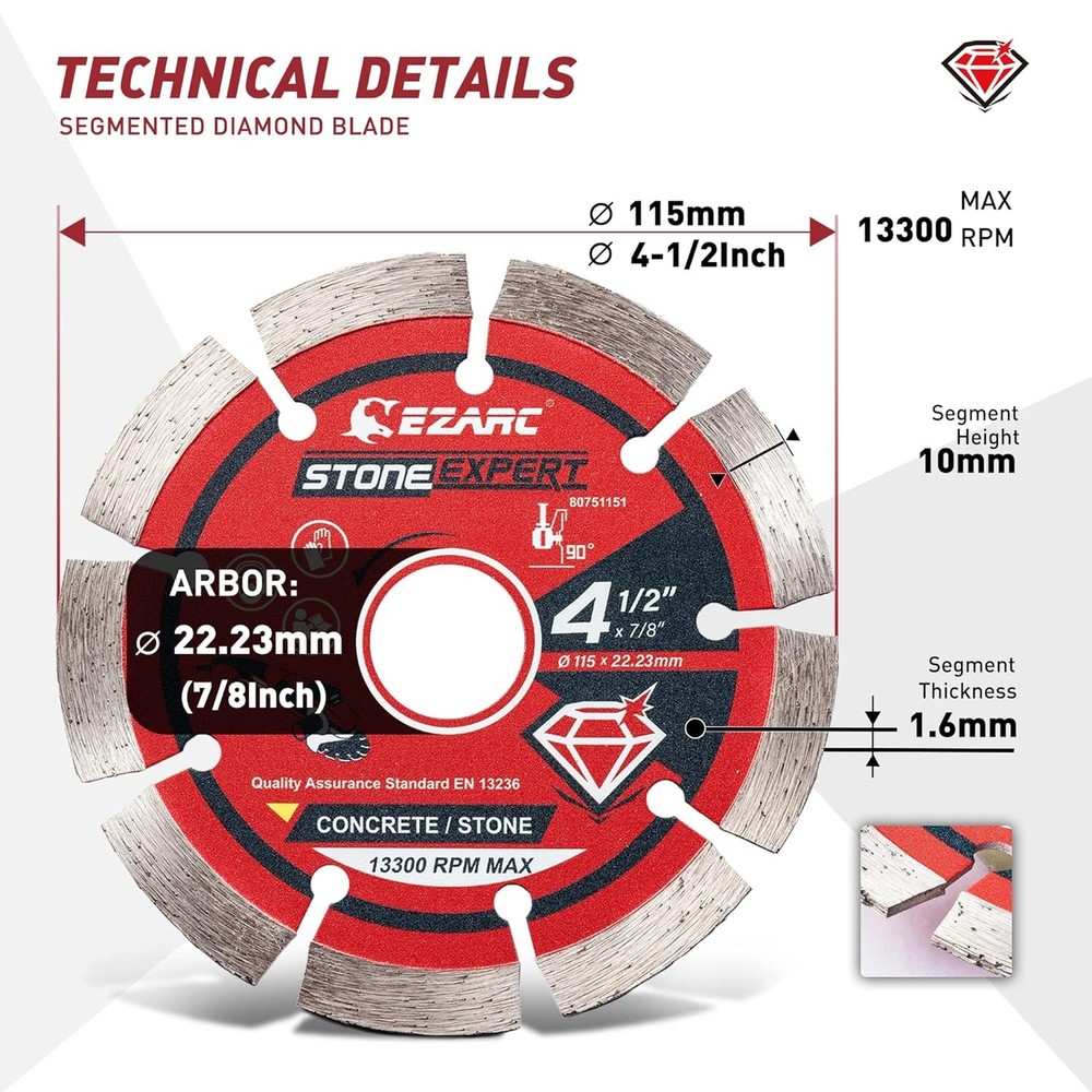 Stone Master 4.5" Segmented Diamond Blade – Fast, Precise Cutting for Masonry...