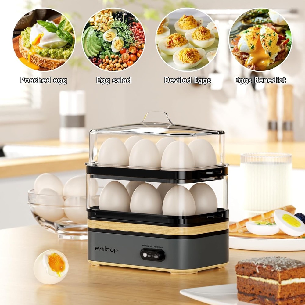 Rapid Egg Cooker Electric 12 Eggs Capacity Soft Medium Hard Boiled Poached