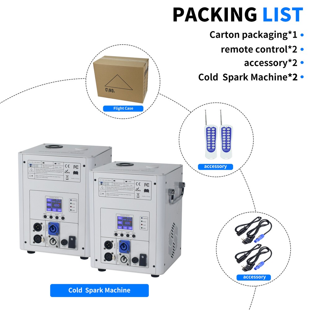 2Pack Cold Spark Machine 750W Firework Machine DMX DJ Stage Effect with Handle