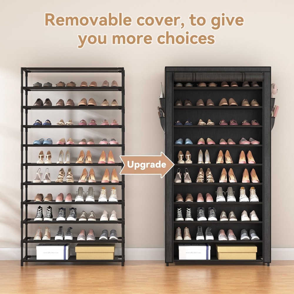 ROJASOP 10 Tier Shoe Rack with Covers,Large Capacity Stackable Tall Shoe Shel...