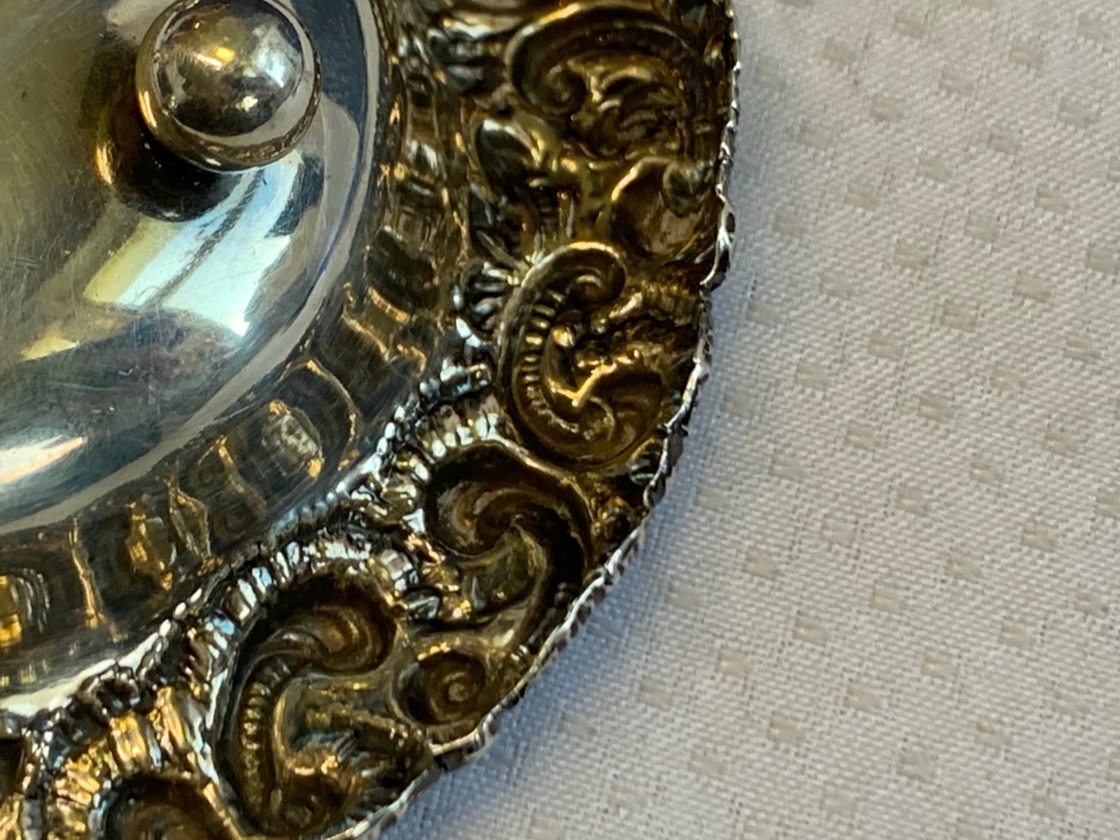 Antique Sterling Silver Condiment Dish Master Salt Cellar 37.03g Floral Repousse