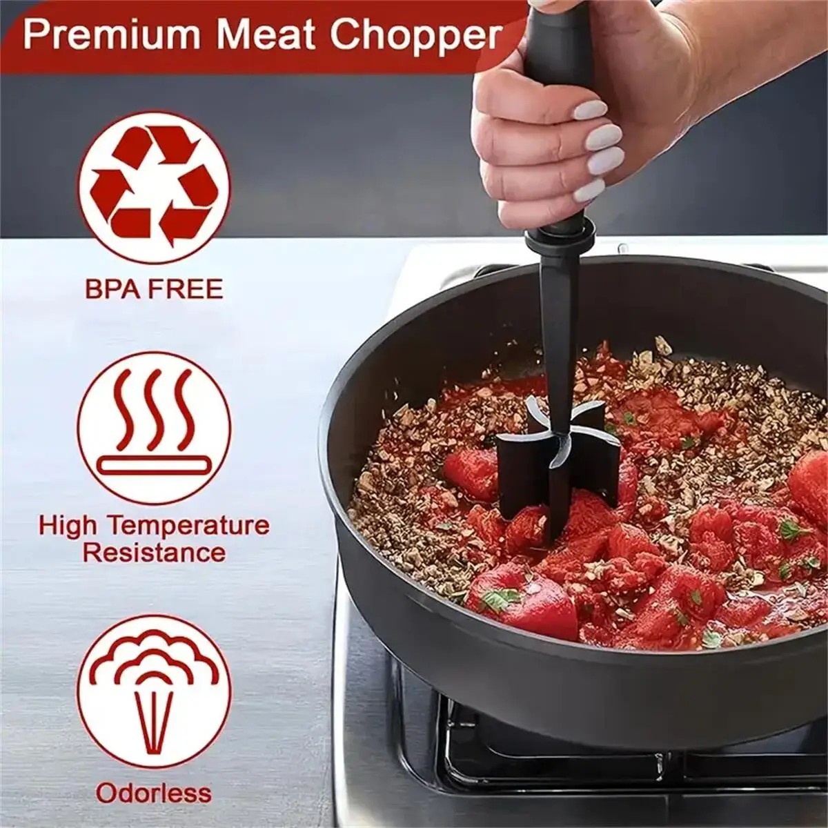 Pampered Chef Mix Chop Meat Chopper Black Nylon Crumble Mixer Masher