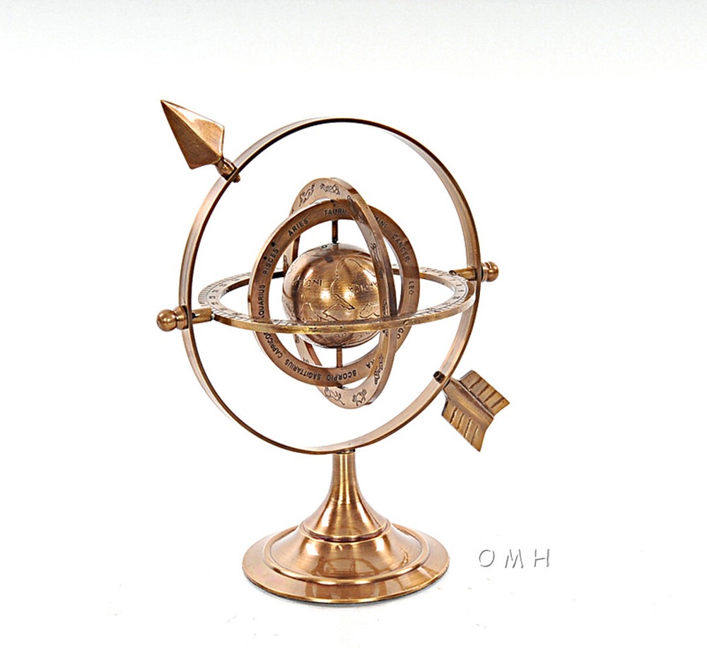 Solid Brass Armillary Dial Sphere 8" World Globe Desk Top Table Nautical Decor