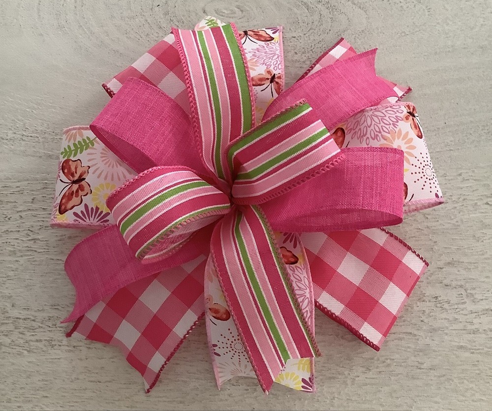 10" Whimsical Easter Wreath Bow, Spring Lantern Bow - Handmade/ Butterflies