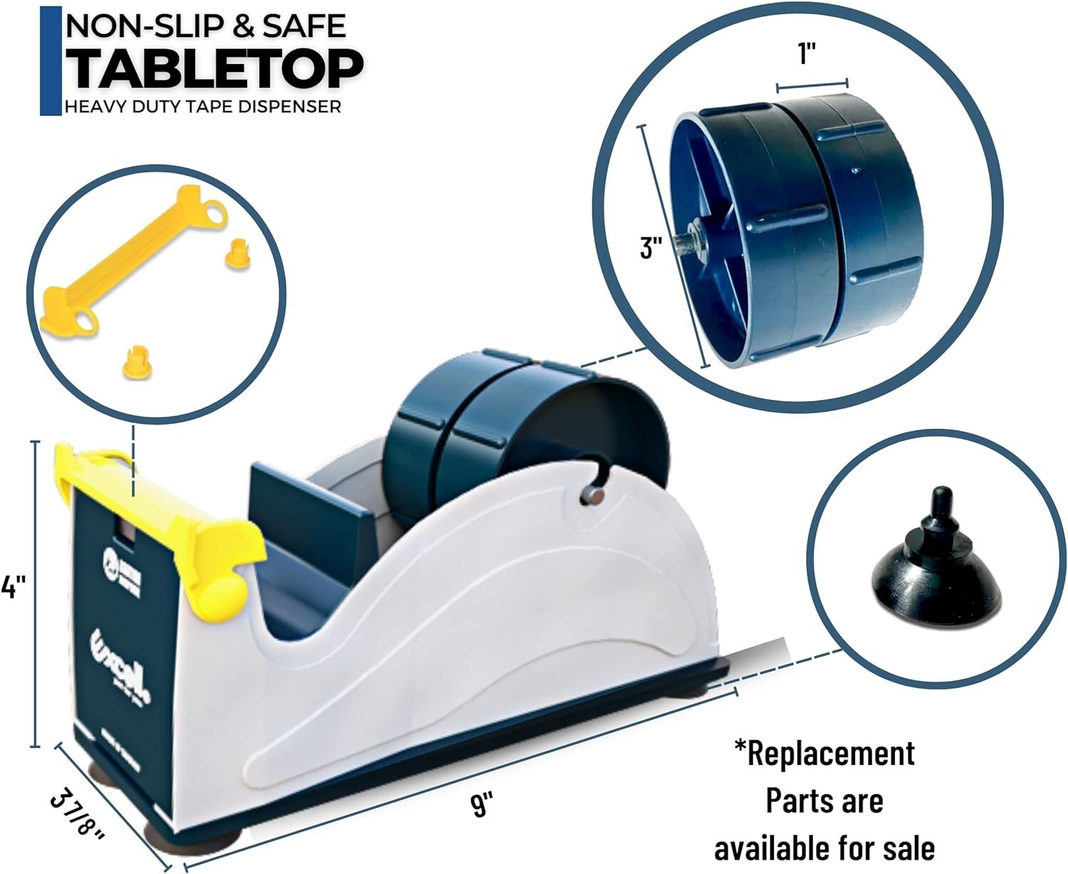 Excell Heavy Duty Steel Desk Tape Dispenser (2" Wide) Suction Cup Base
