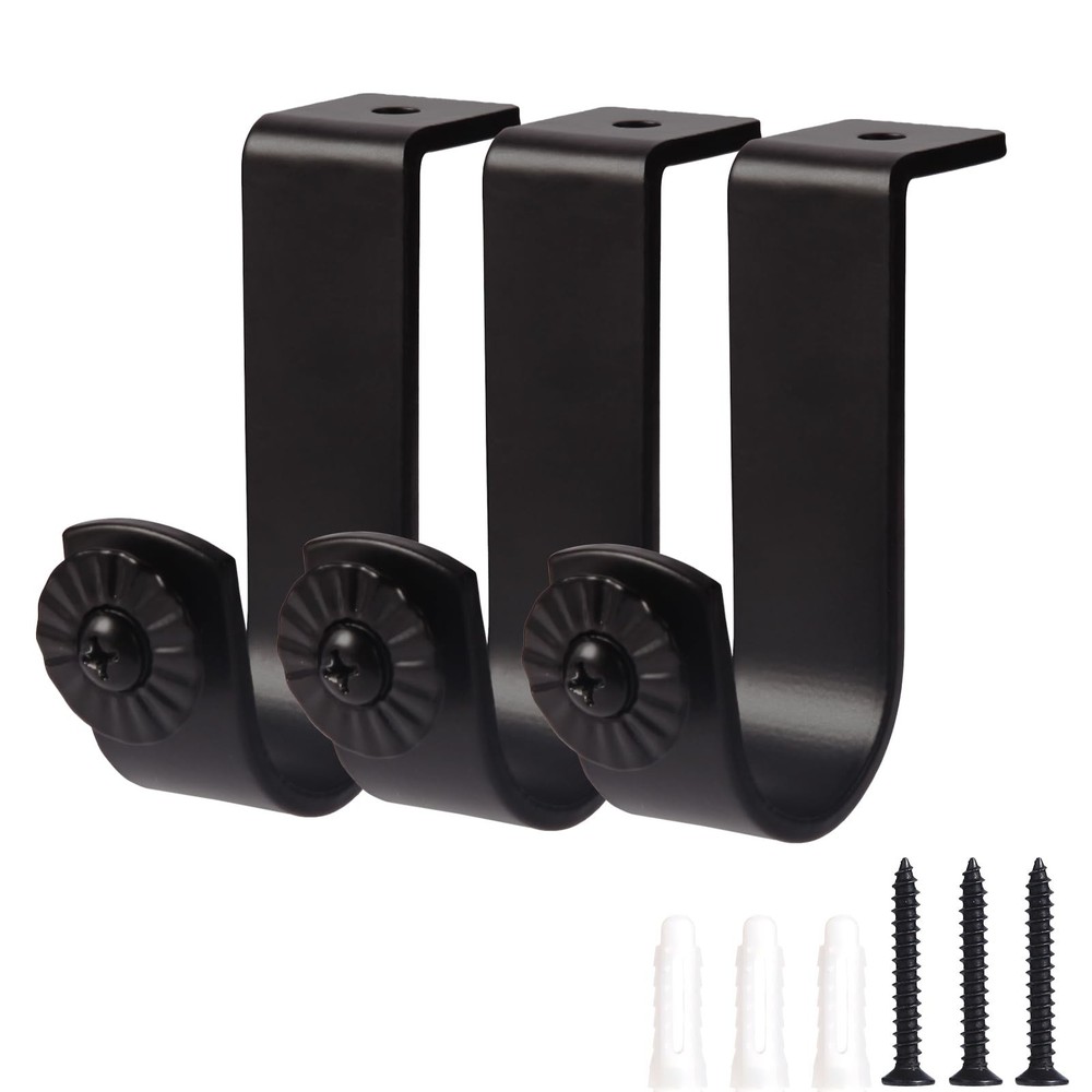 Curtain Rod Brackets - Ceiling Mount, Black (3 PCS) 3