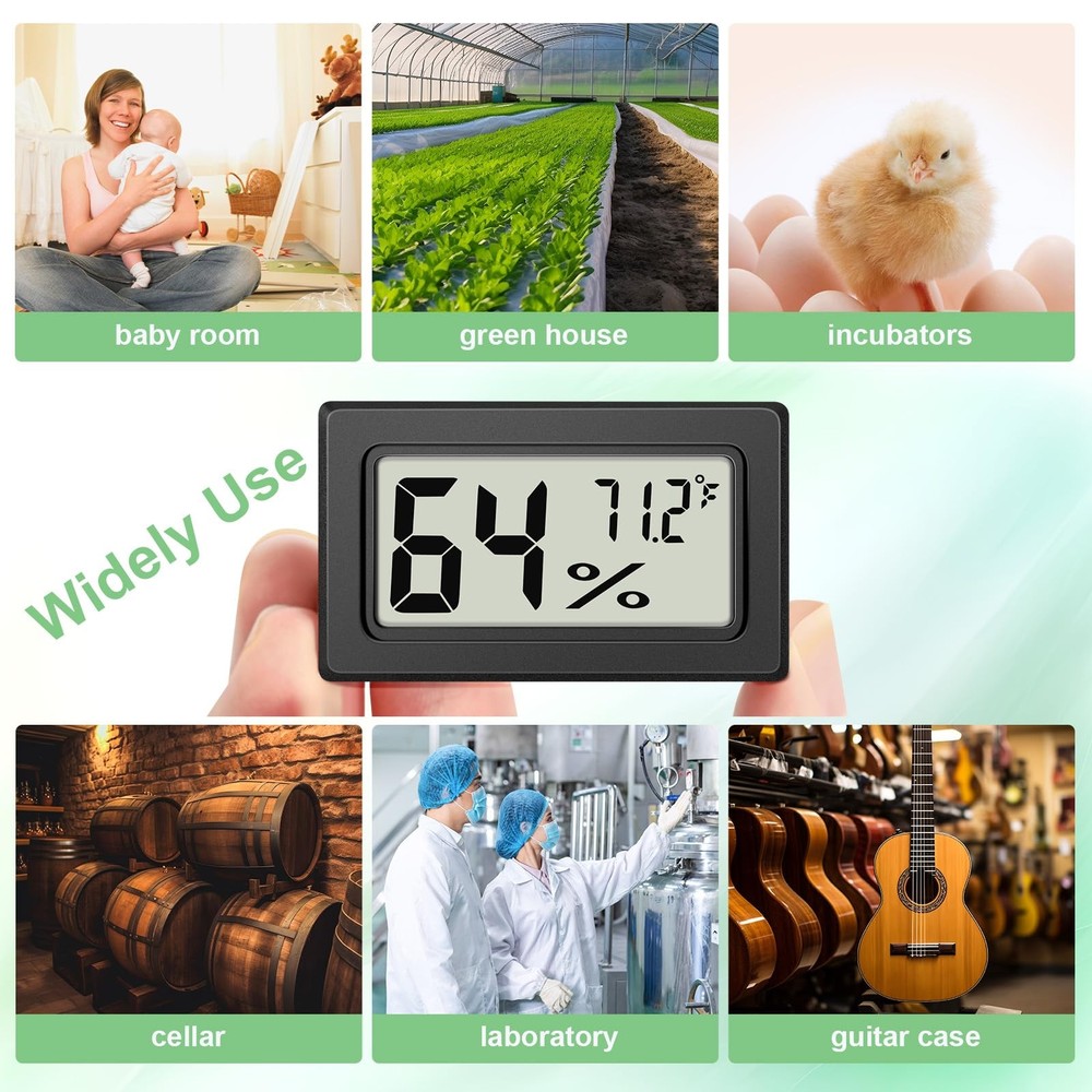6-Pack Mini Hygrometer Indoor Humidity Meter, Digital Thermometer Black