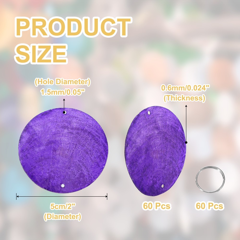 60Pcs Capiz Shells 5cm/2" Round Natural Shells with Silver Ring, Dark Purple