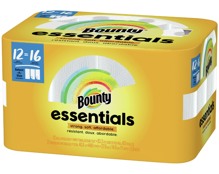 Bounty Essentials Select-A-Size Paper Towels - 12 Big Rolls = 16 Regular