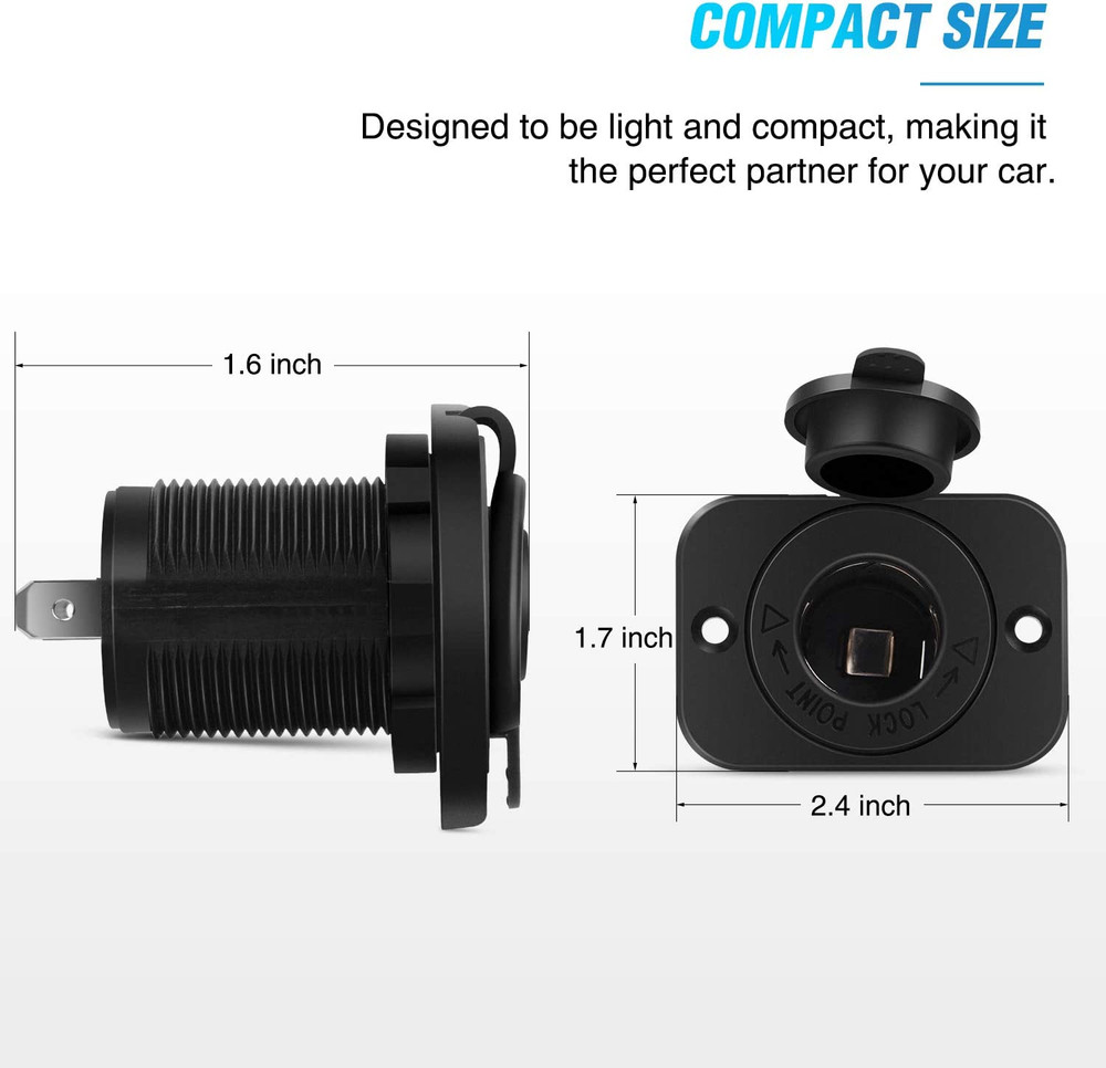 Nilight 2 Pack Car Cigarette Lighter Socket DC 12V Waterproof Power Outlet Adapt