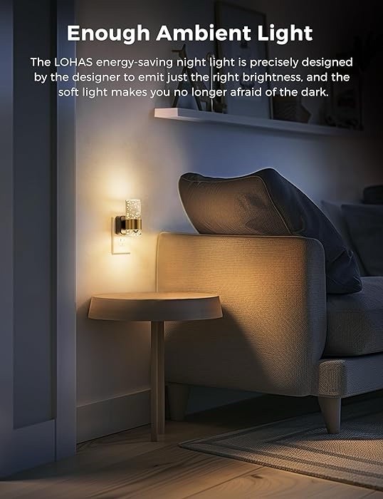 L LOHAS LED Night Light,Dimmable Lights Plug 2 Pack, Gold Ring-3000K