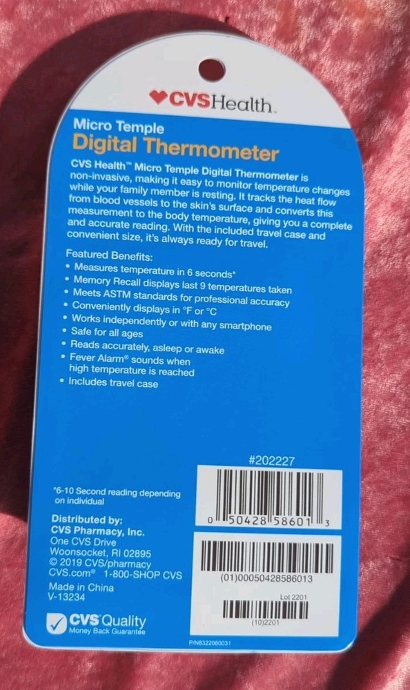 CVS Micro Temple Digital Thermometer with 6 second reading Great Gift New SEALED