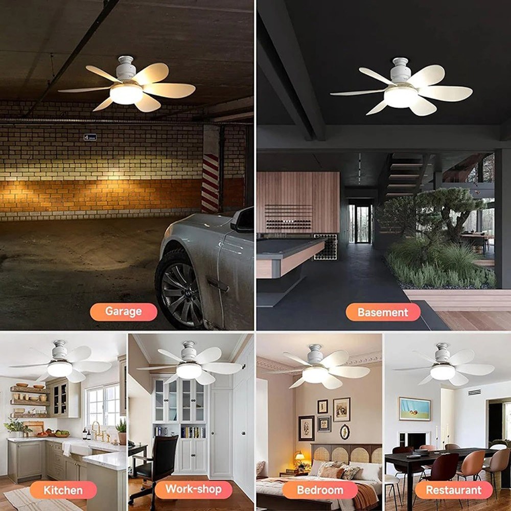 Ceiling Fans Socket Fan Light Remote Control Dimmable Screw In Flower LED Lights