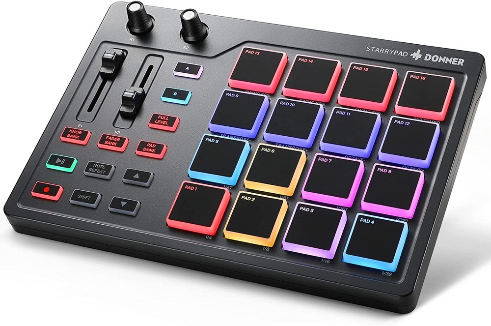 Donner Starrypad MIDI Pad Beat Maker Machine 16 Pad 2 Assignable Fader & Knobs