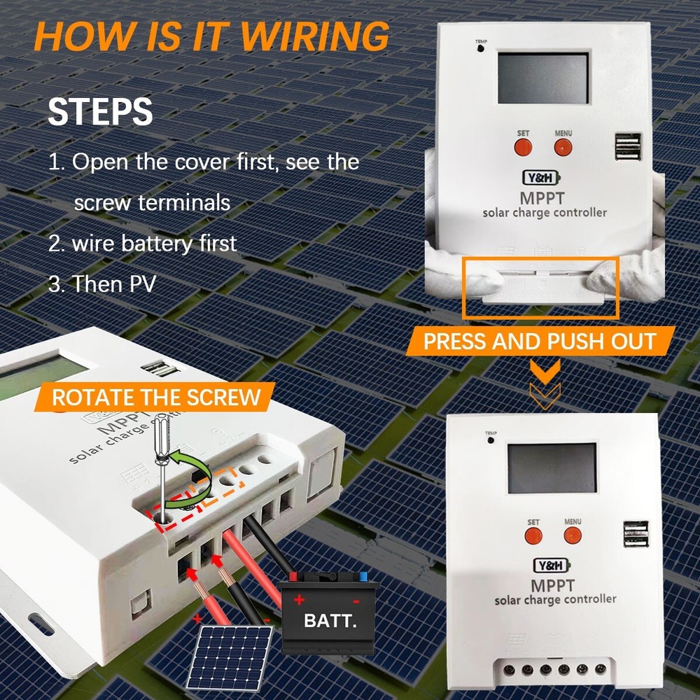 Y&H 20A MPPT Solar Charge Controller 12/24V Battery Regulator Max PV Input 75VDC
