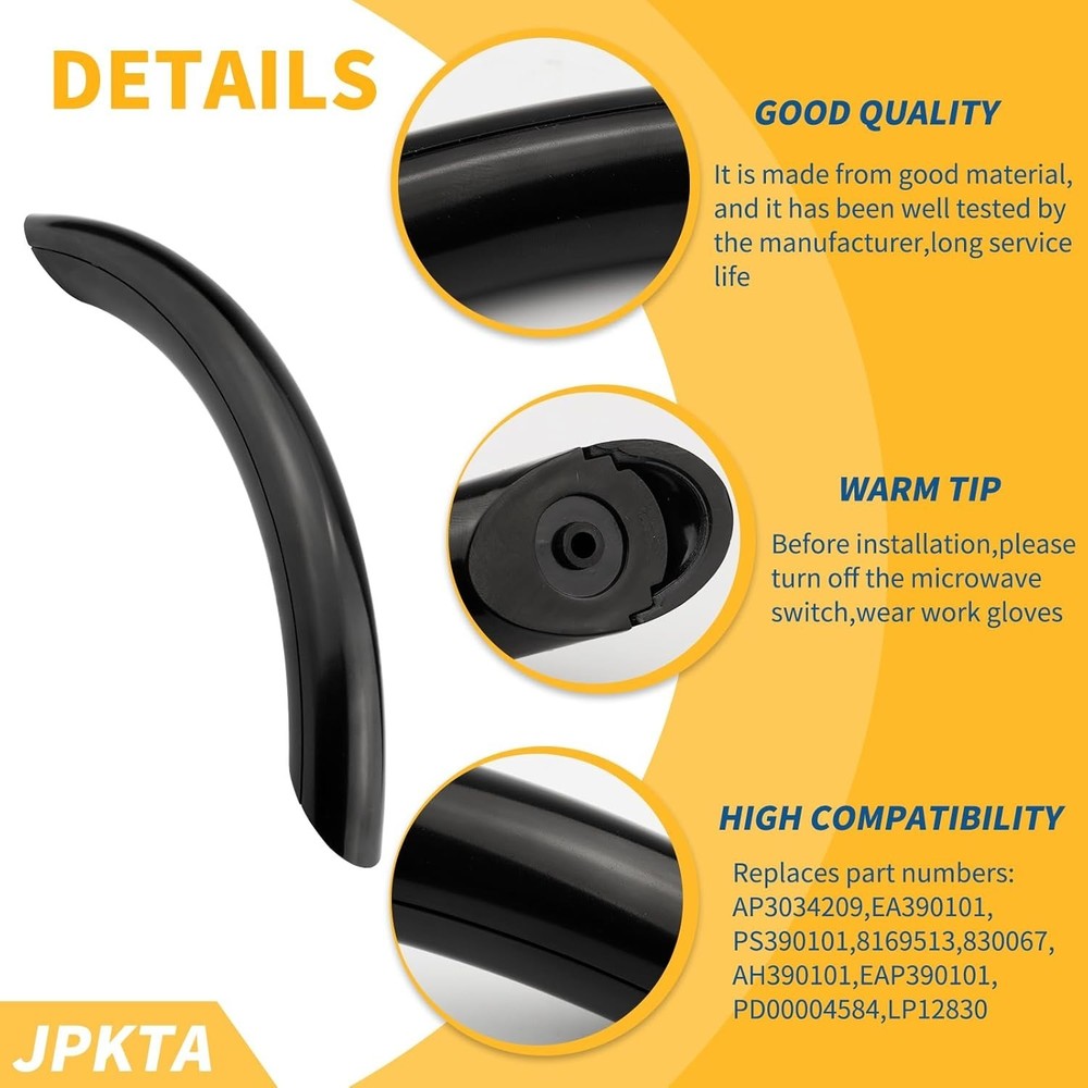 Microwave Door Handle Black Replacement Part Compatible with Some Whirlpool E...