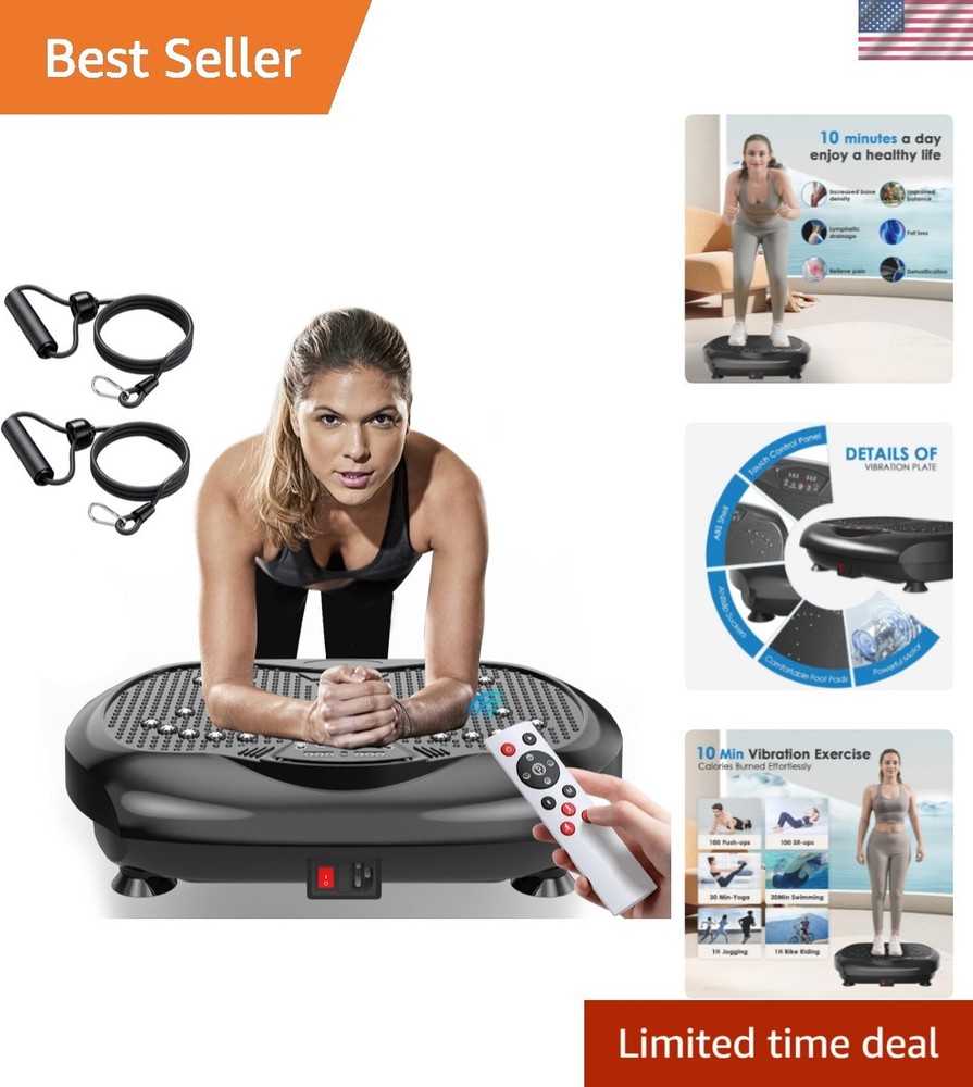 Black Vibration Exercise Platform with Remote & Resistance Bands for Weight Loss
