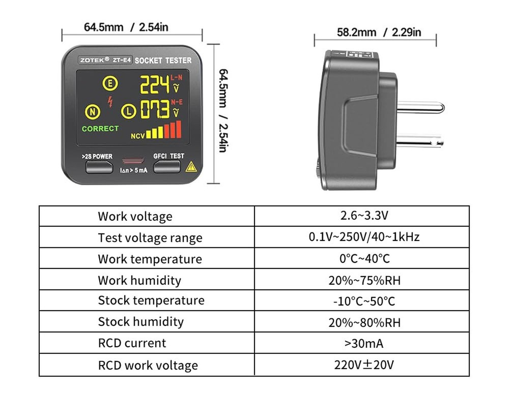 Socket Tester, Plug Tester for Electrical outlets,ZT-E4, Leakage Detector wit...
