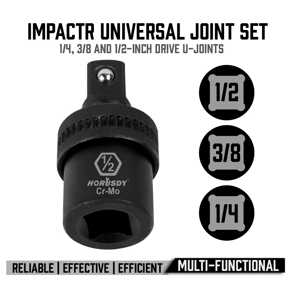 HORUSDY Premium Impact Universal Joint Socket Swivel set 3Pc Ball 1/2" 3/8" 1/2"