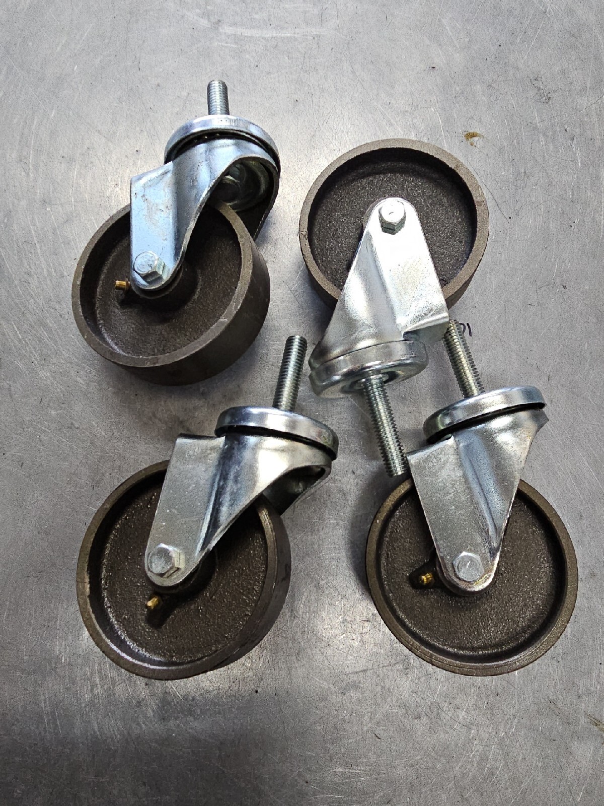 (4pc) 4 Inch  Steel Wheel Swivel 1/2"-13  Threaded Stem Caster (new)