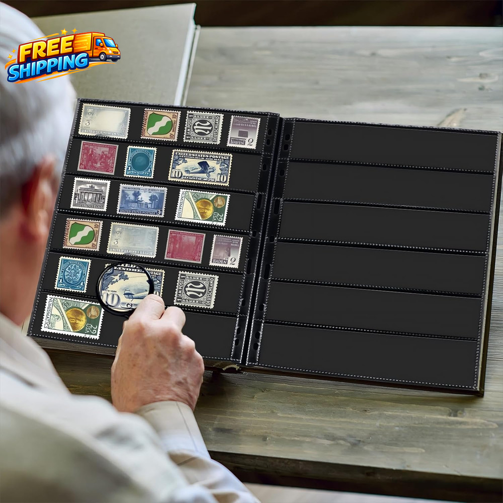 20 Sheets Stamp Pages Collector Album Binder Standard 9 Hole Binder Sleeves for